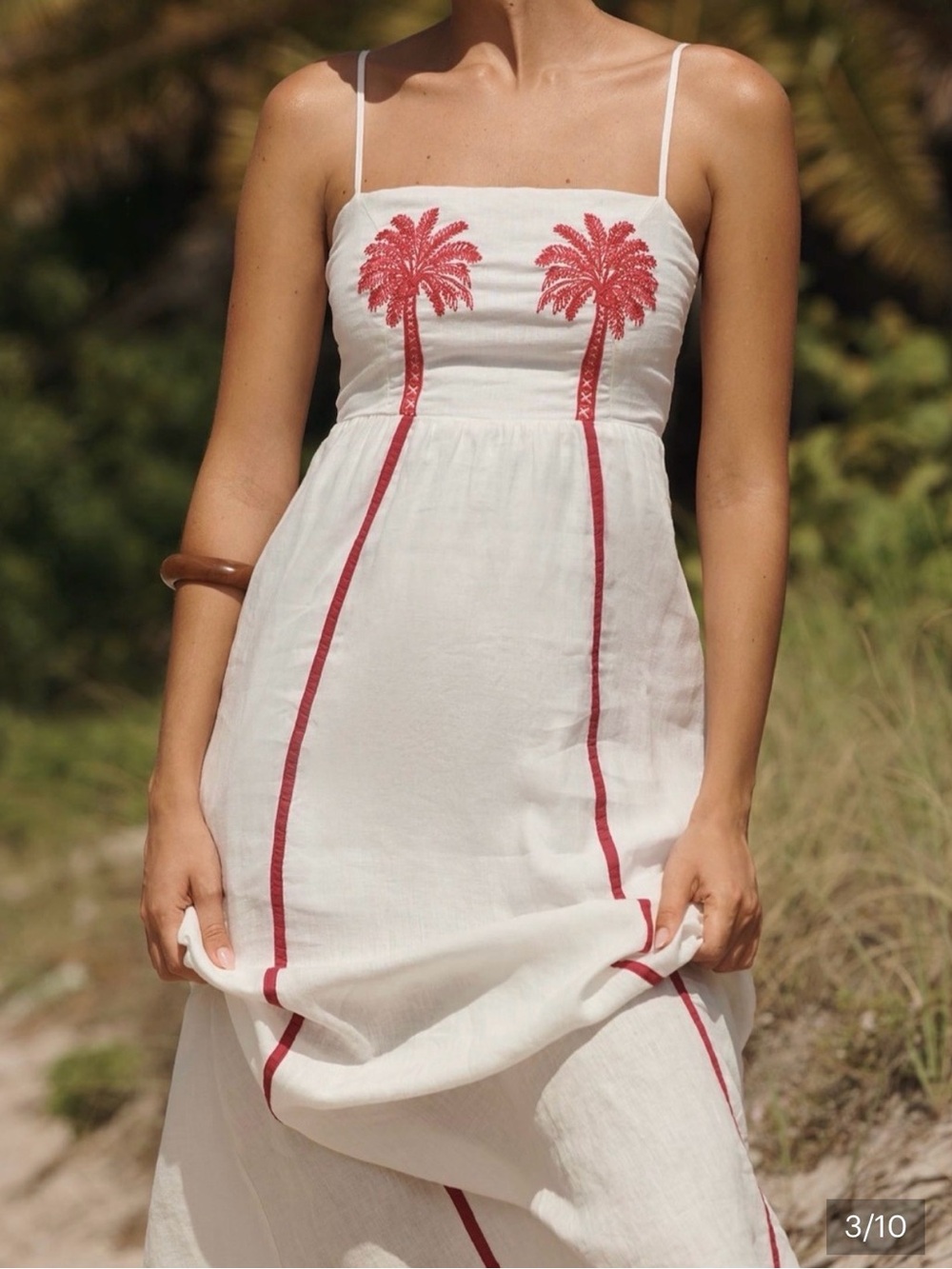 Maaji White Linen Maxi Dress with Palm Embroidery SM- NWOT